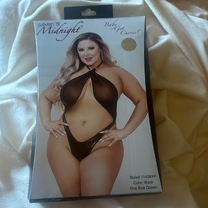 Black silk mesh and lame (stretch pvc) play bikini suit plus Queen Goddess OS